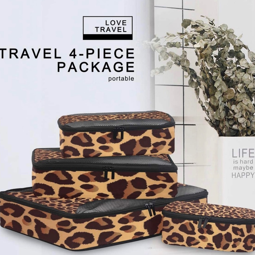 Travel Packing Cubes 4 Set Leopard Animal Skin Print